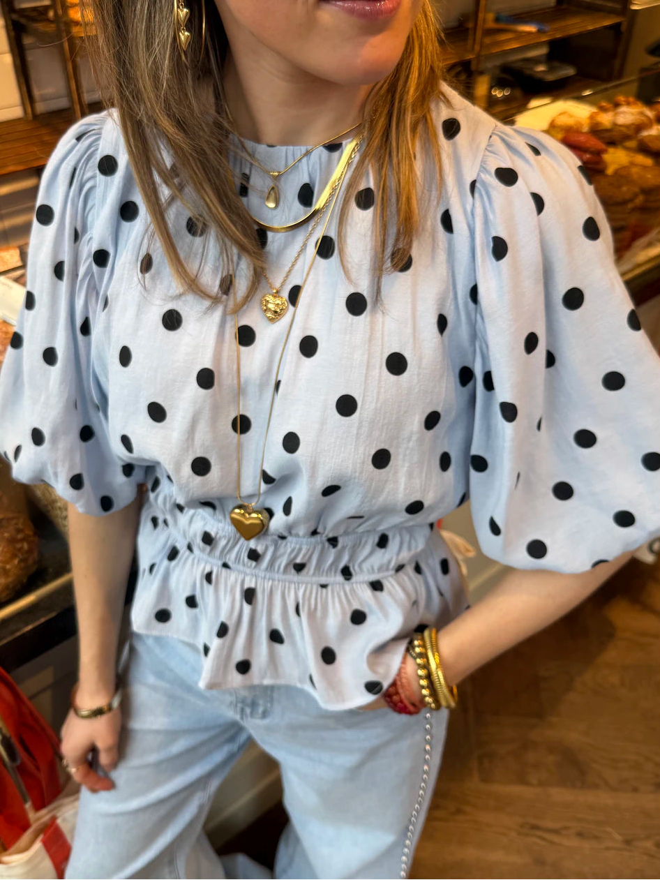 Noor polkadot top light blue