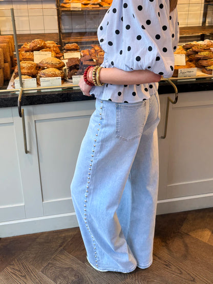 Dana wide leg jeans studs blue