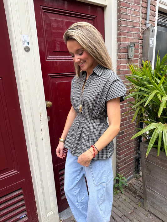 Quinn blouse geruit aangesloten navy/off white