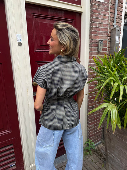 Quinn blouse geruit aangesloten navy/off white