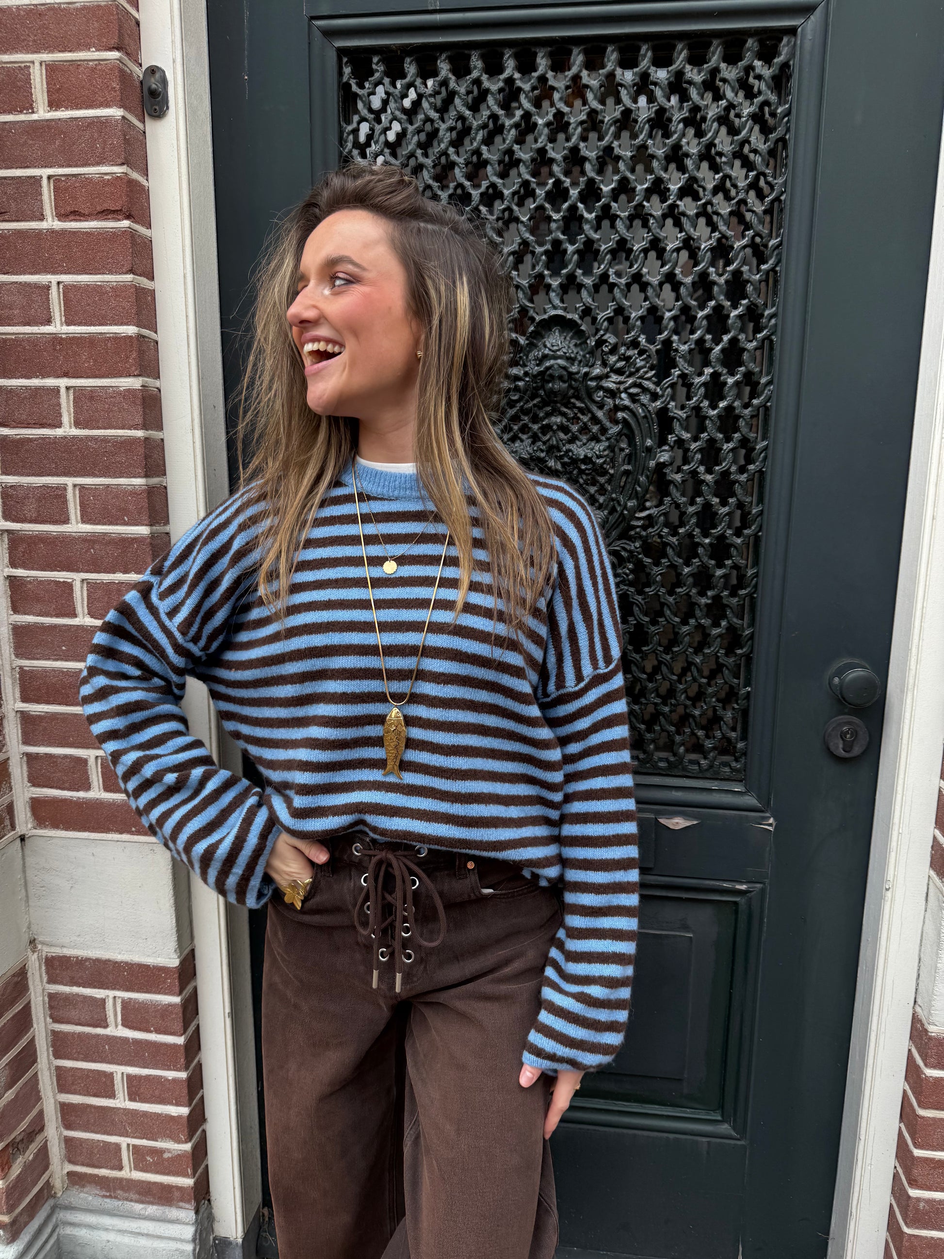 Abby knit brown/blue striped - Project 35