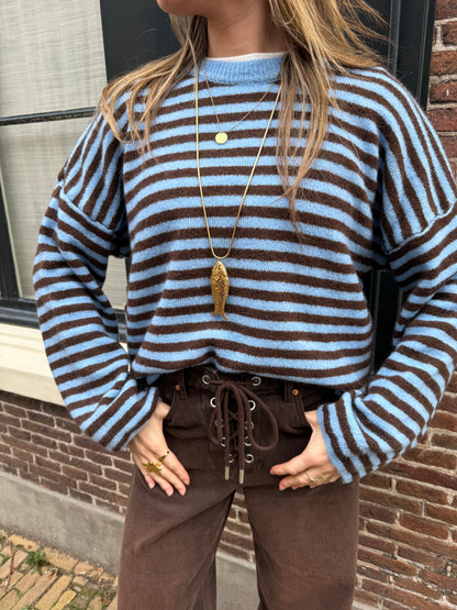 Abby knit brown/blue striped - Project 35