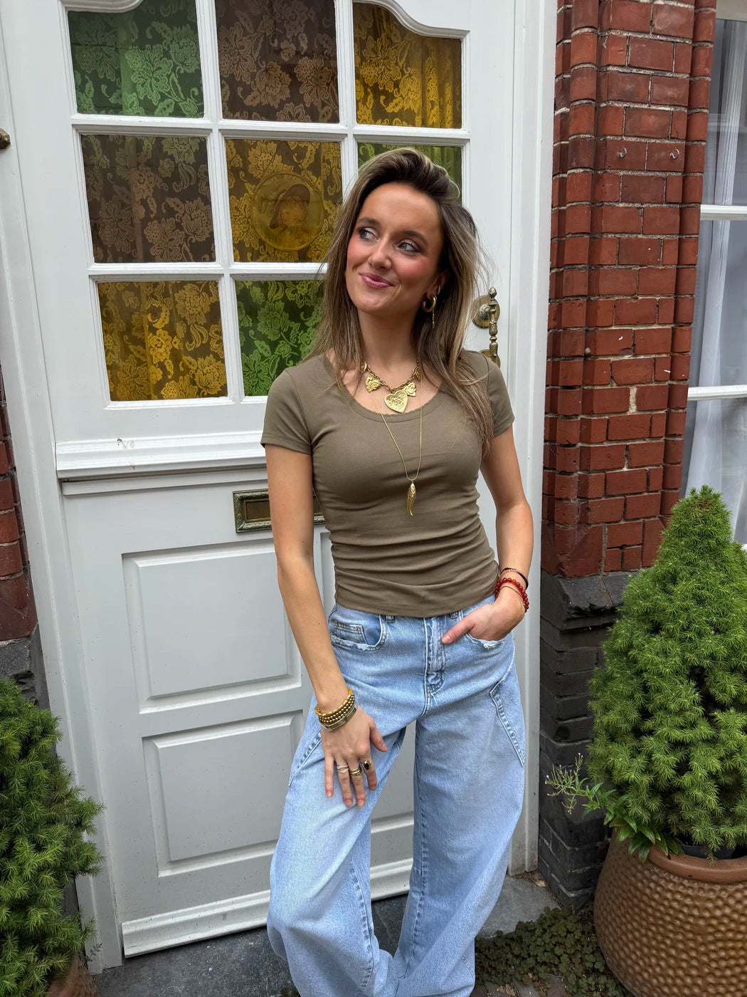Nowi aangesloten t-shirt ronde hals groen