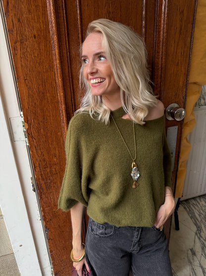 Claire one shoulder knit groen