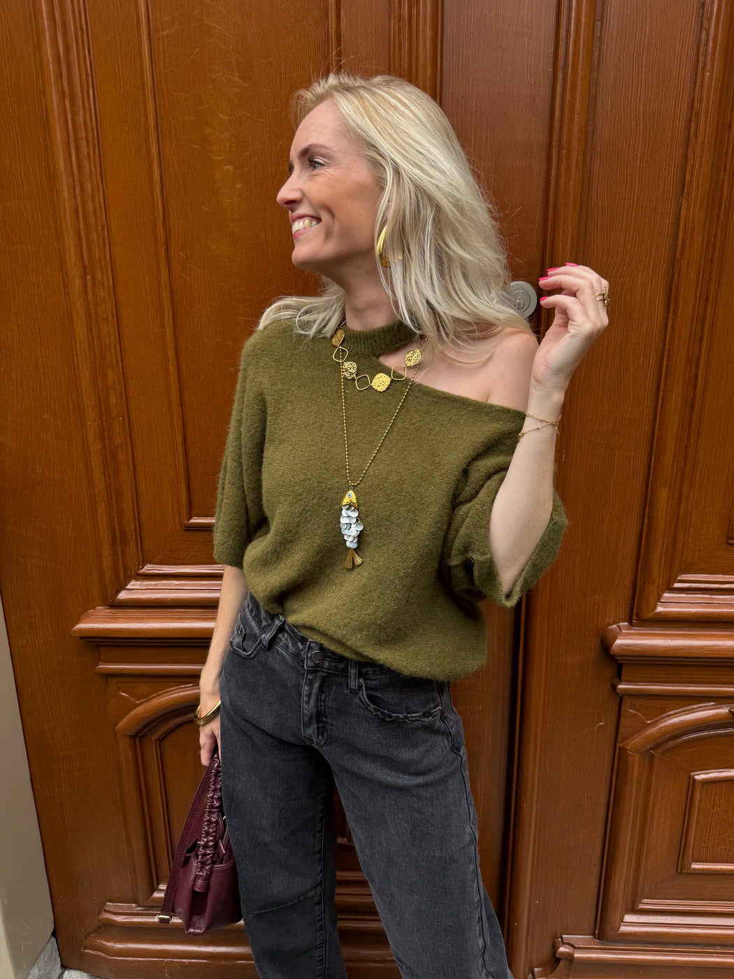 Claire one shoulder knit groen