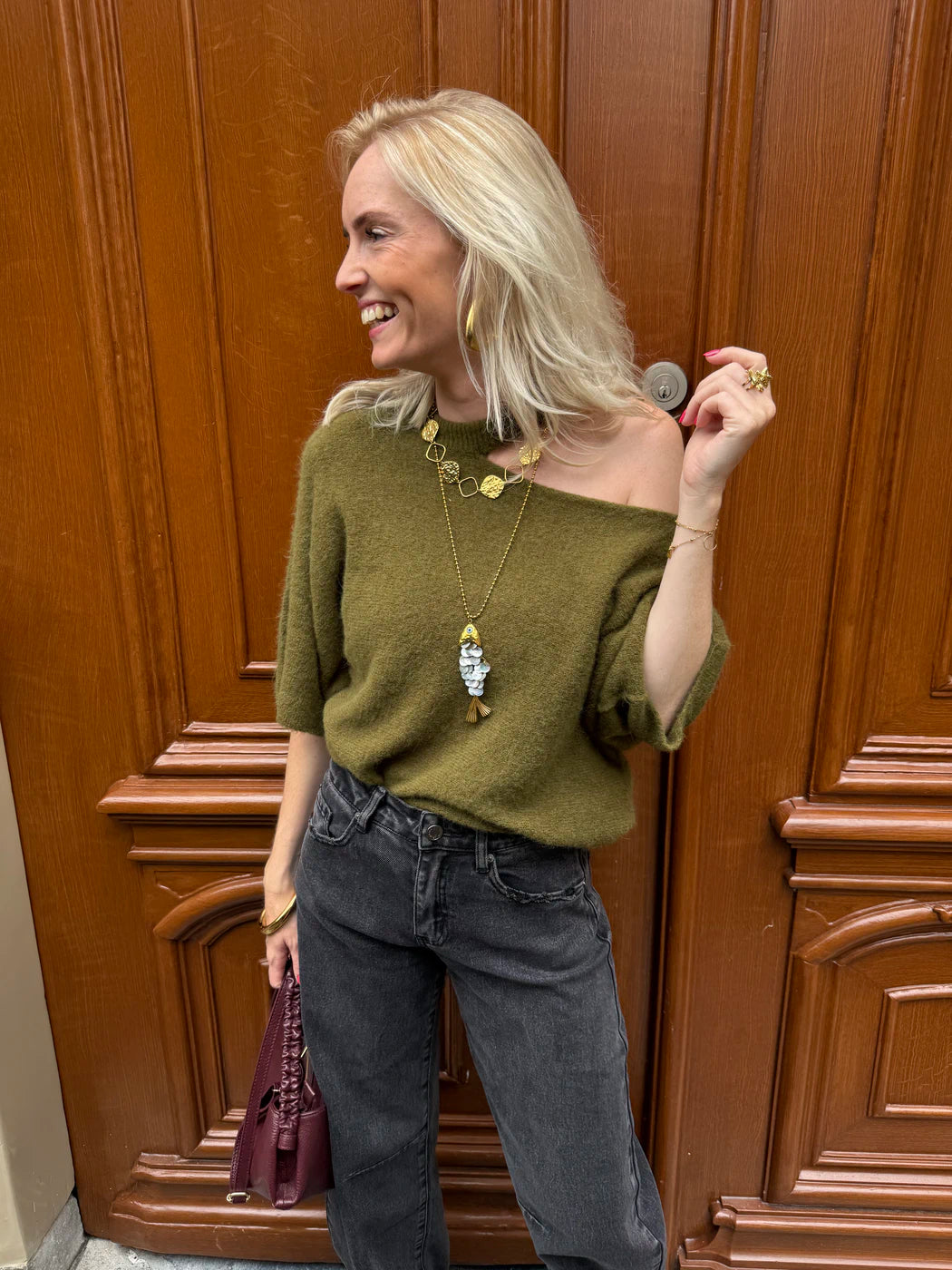 Claire one shoulder knit groen