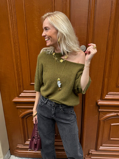 Claire one shoulder knit groen