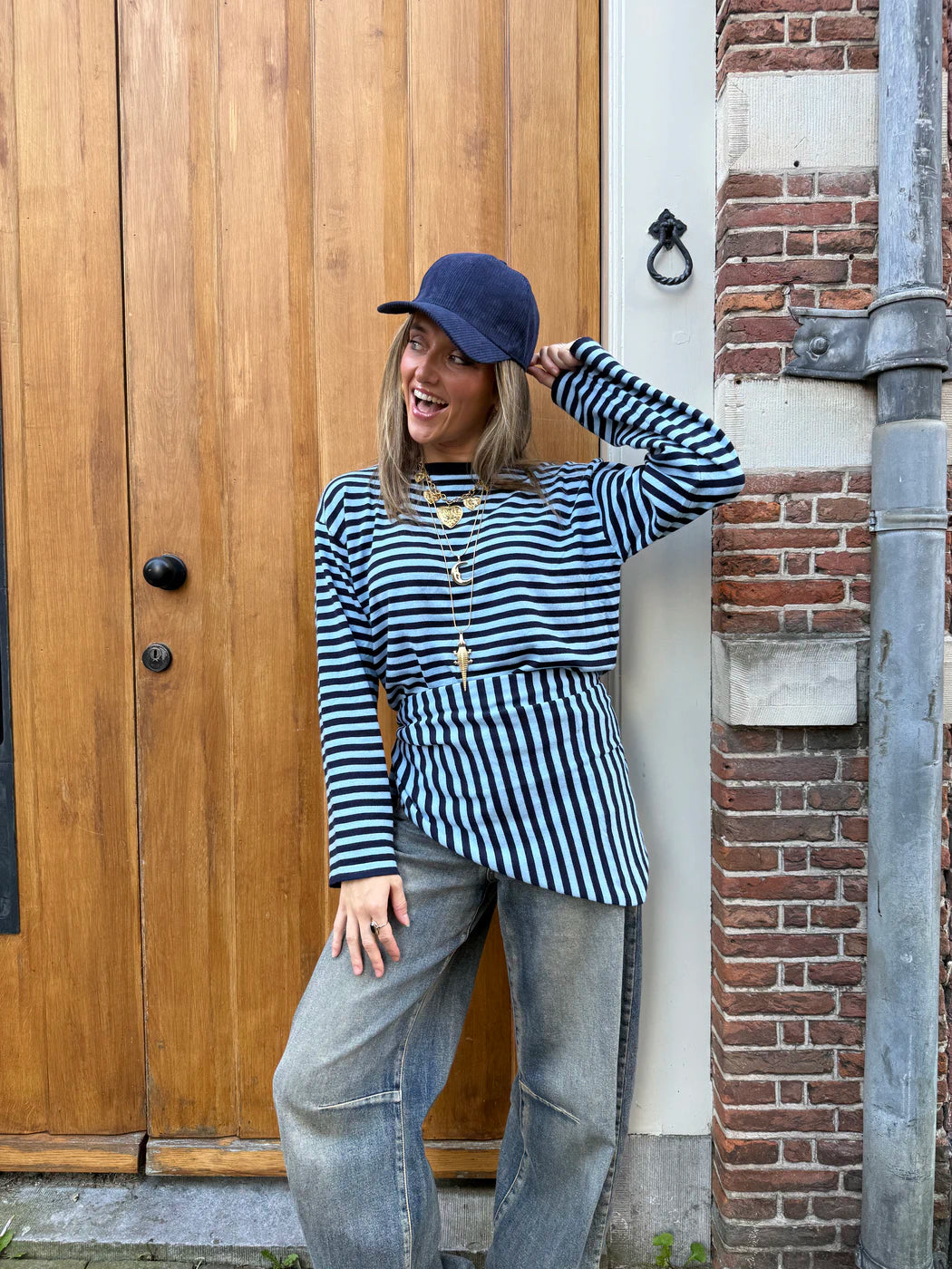 Marley gestreepte top & sjaaltje navy/blauw