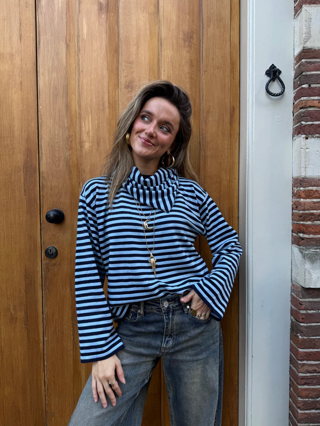 Marley gestreepte top & sjaaltje navy/blauw