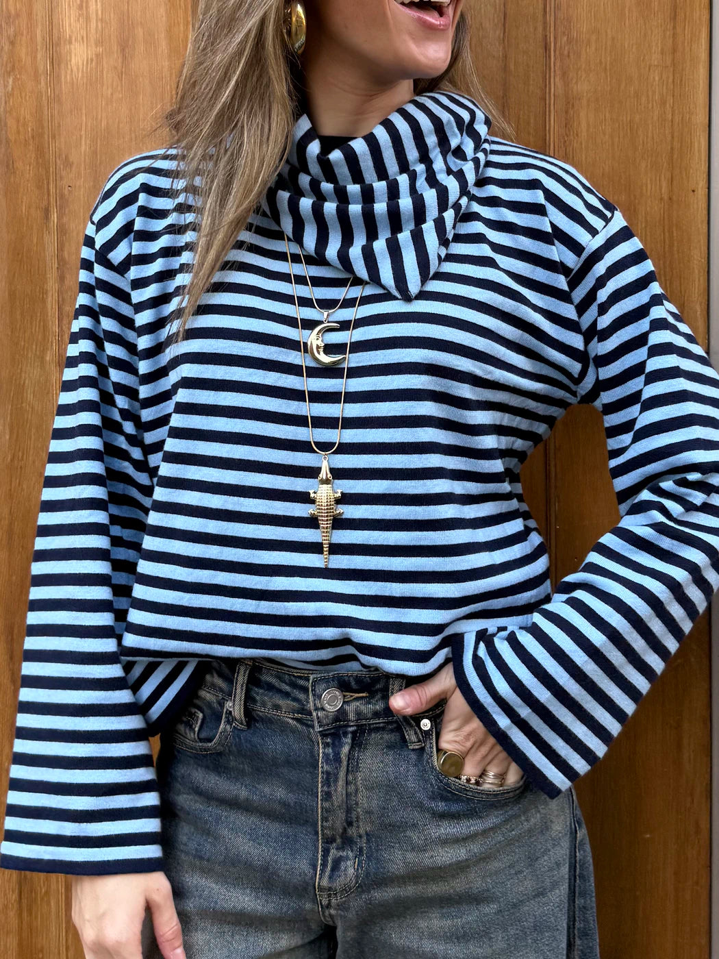 Marley gestreepte top & sjaaltje navy/blauw