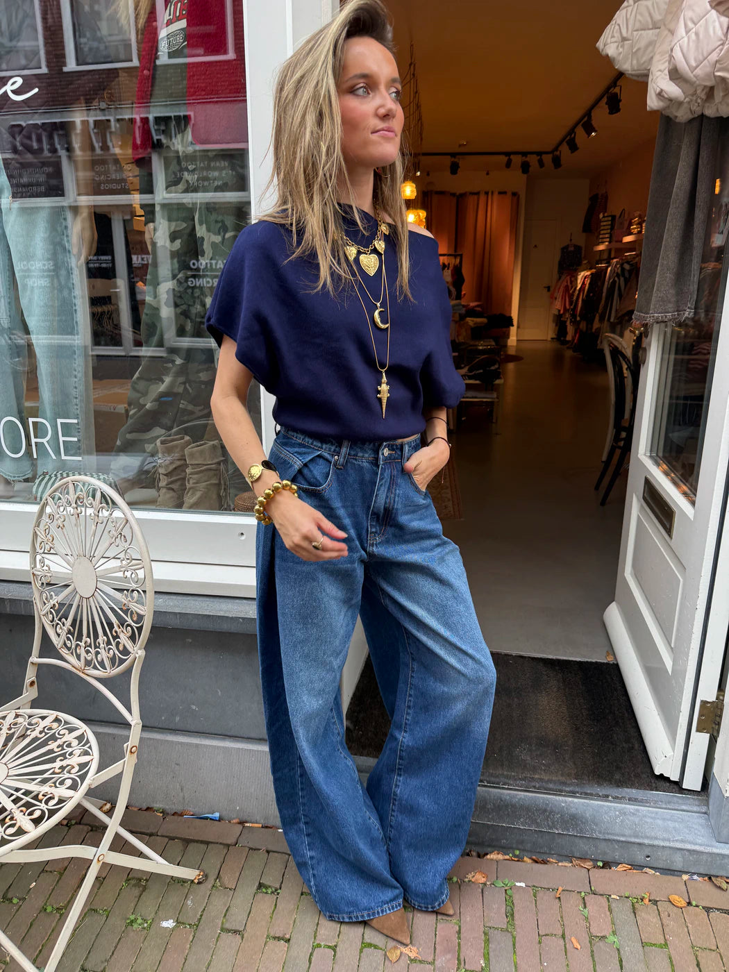 Lexie folded baggy jeans dark blue