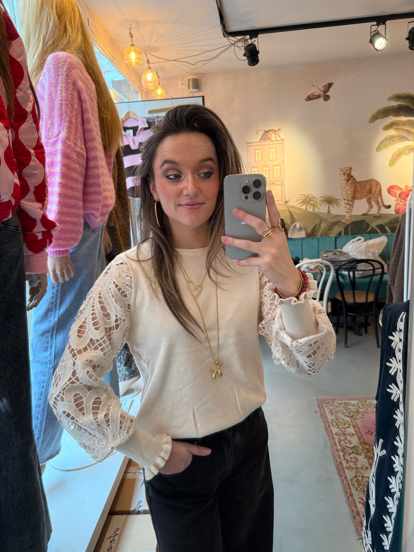 Amelie top kanten mouw beige - Project 35