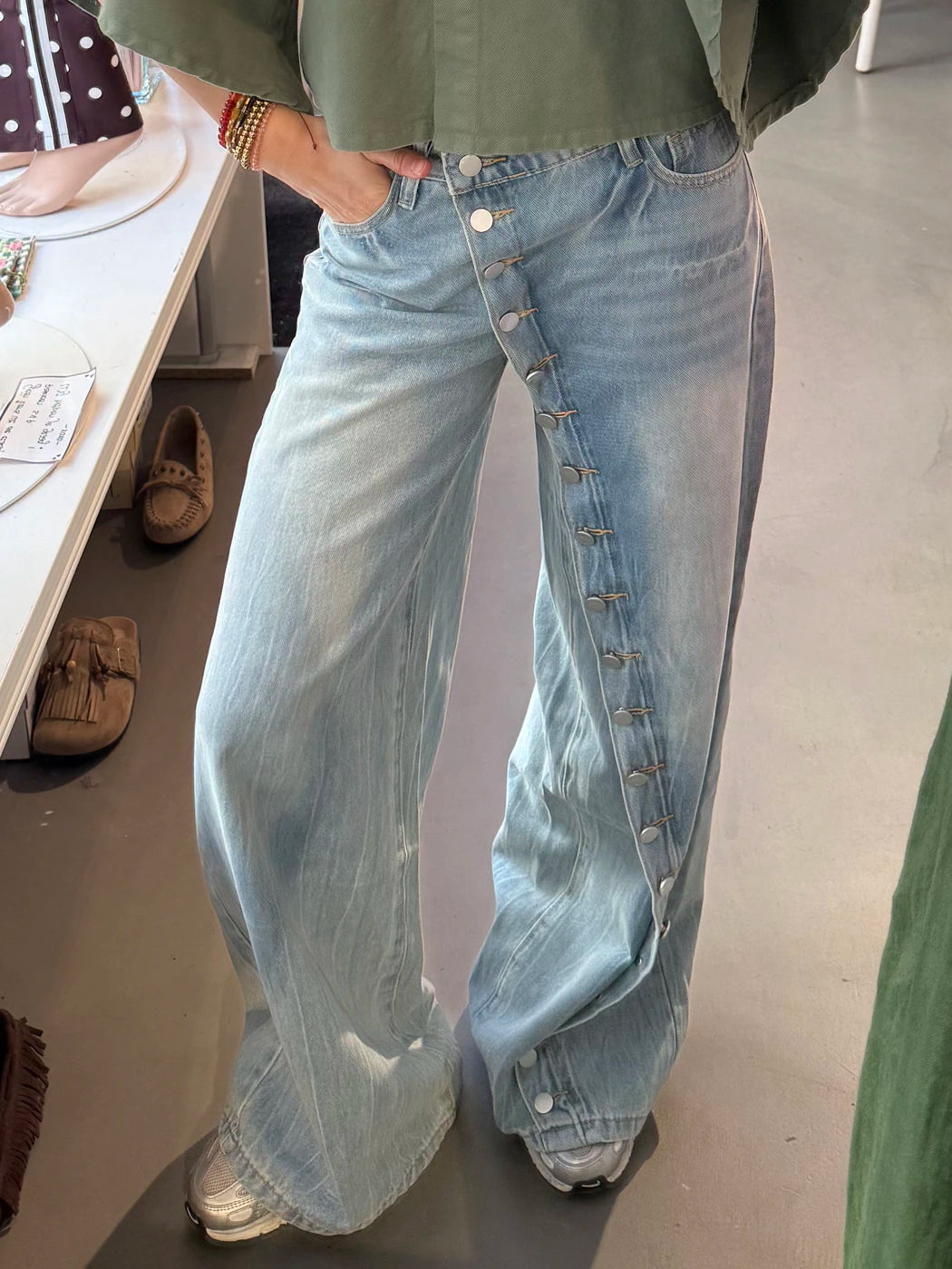 Bodi buttons jeans wide leg blue