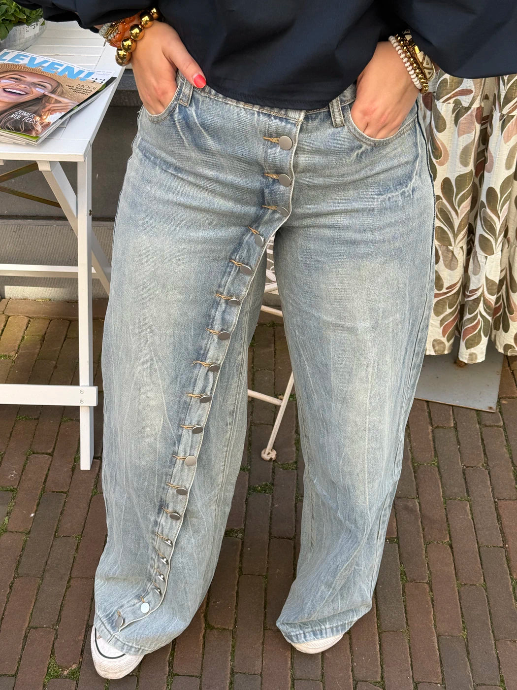 Bodi buttons jeans wide leg blue