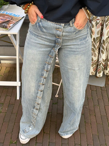 Bodi buttons jeans wide leg blue