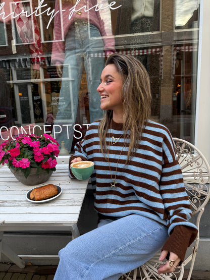 Pippa knit blue/brown striped - Project 35