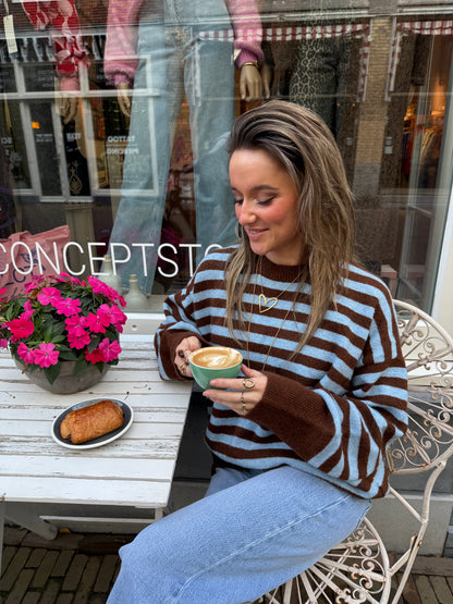 Pippa knit blue/brown striped - Project 35