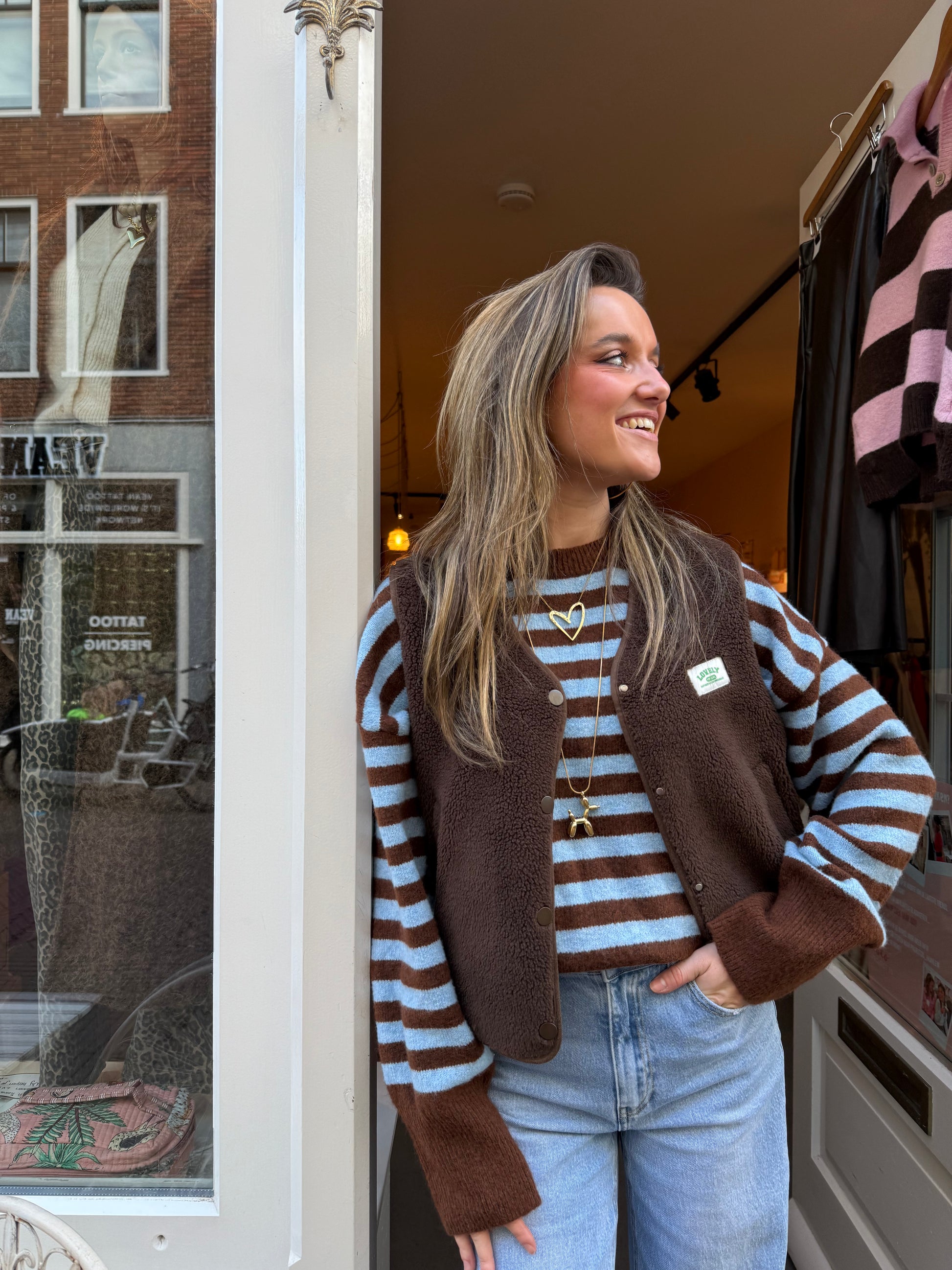 Pippa knit blue/brown striped - Project 35