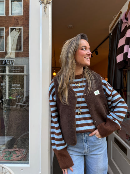 Pippa knit blue/brown striped - Project 35