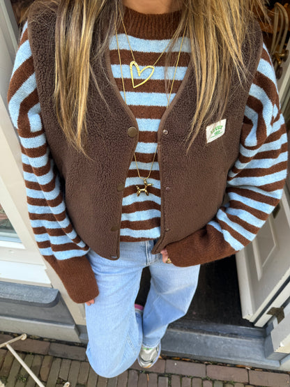 Pippa knit blue/brown striped - Project 35