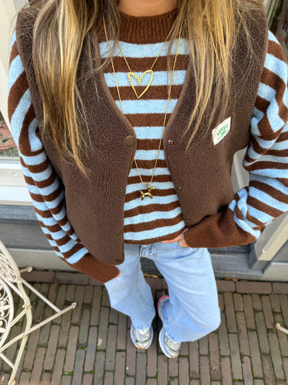 Pippa knit blue/brown striped - Project 35