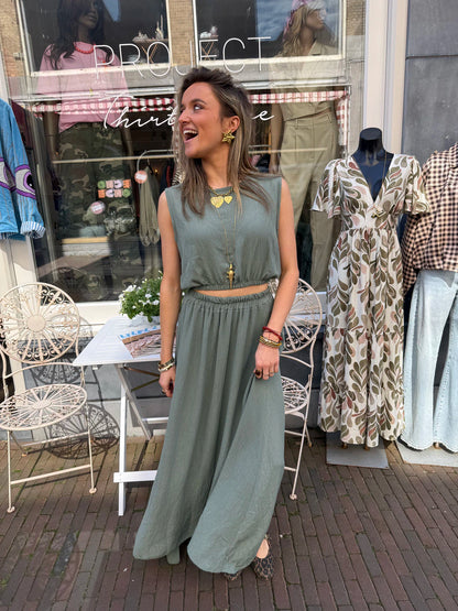 Mila tweedelige set maxi rok en top groen