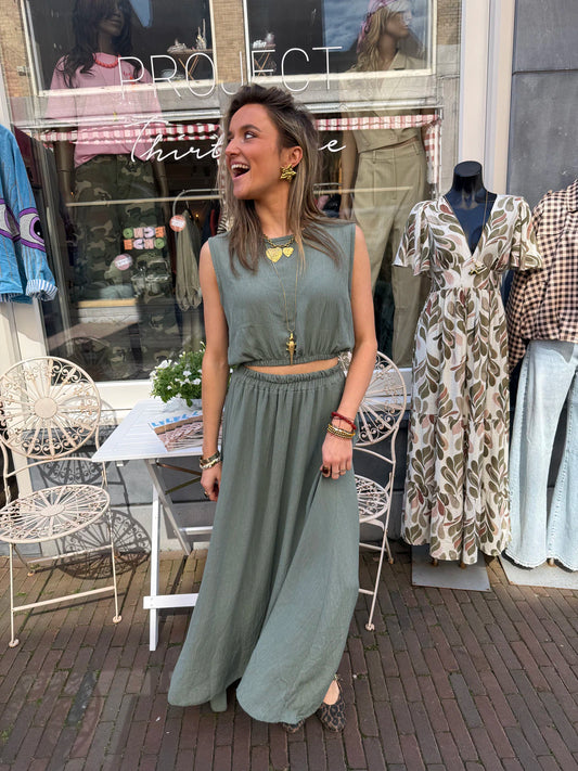Mila tweedelige set maxi rok en top groen