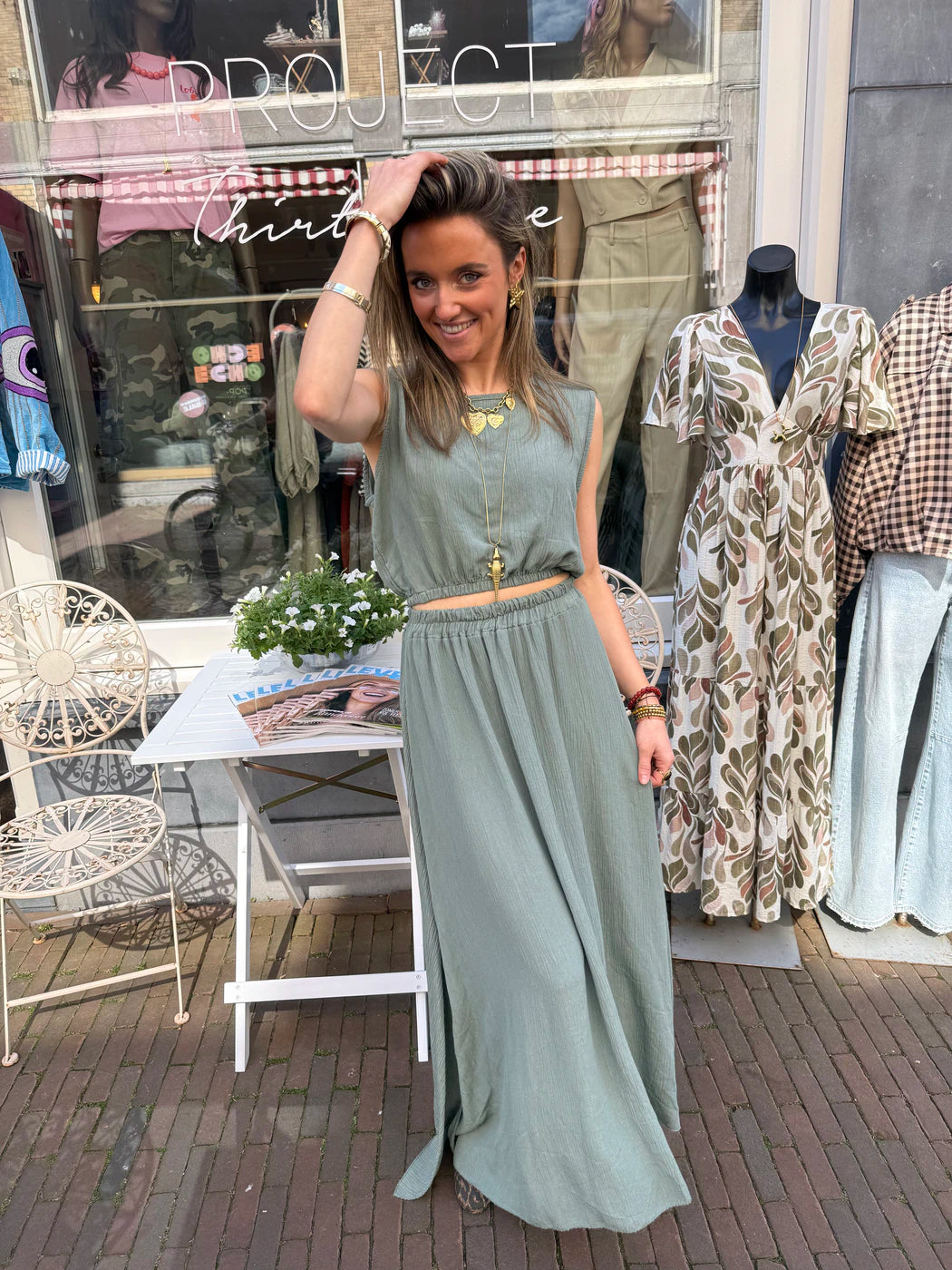 Mila tweedelige set maxi rok en top groen
