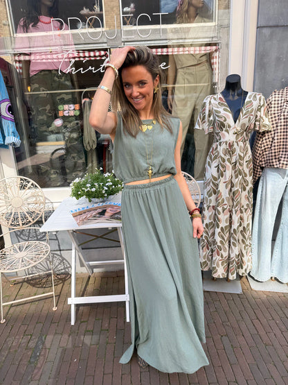 Mila tweedelige set maxi rok en top groen