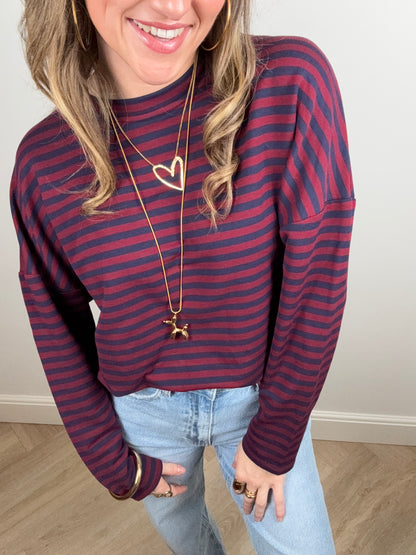 Roos longsleeve navy/burgundy - Project 35