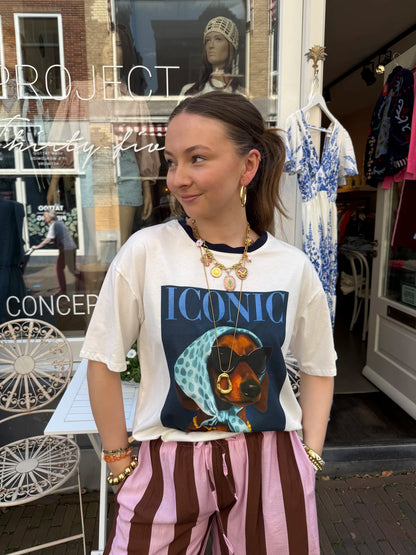 T-shirt 'iconic' dog oversized wit/navy