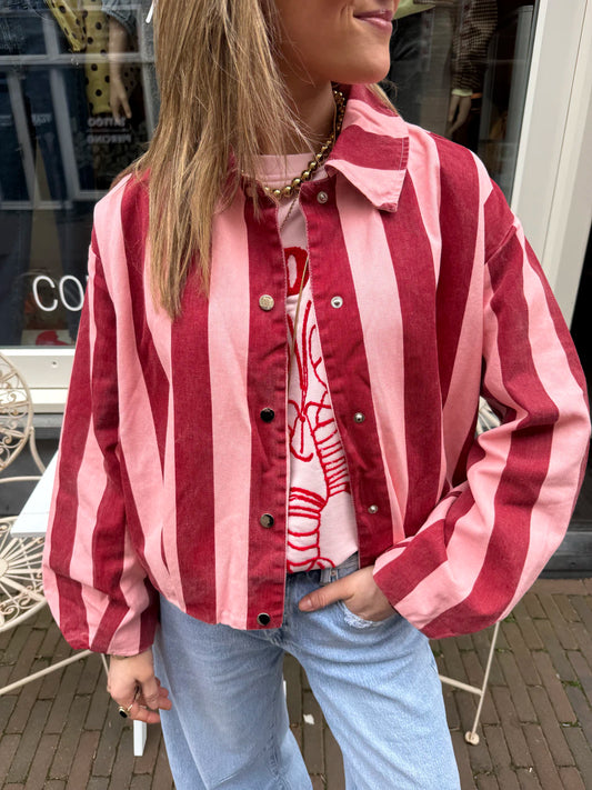 Tess jasje roze/bordeaux gestreept