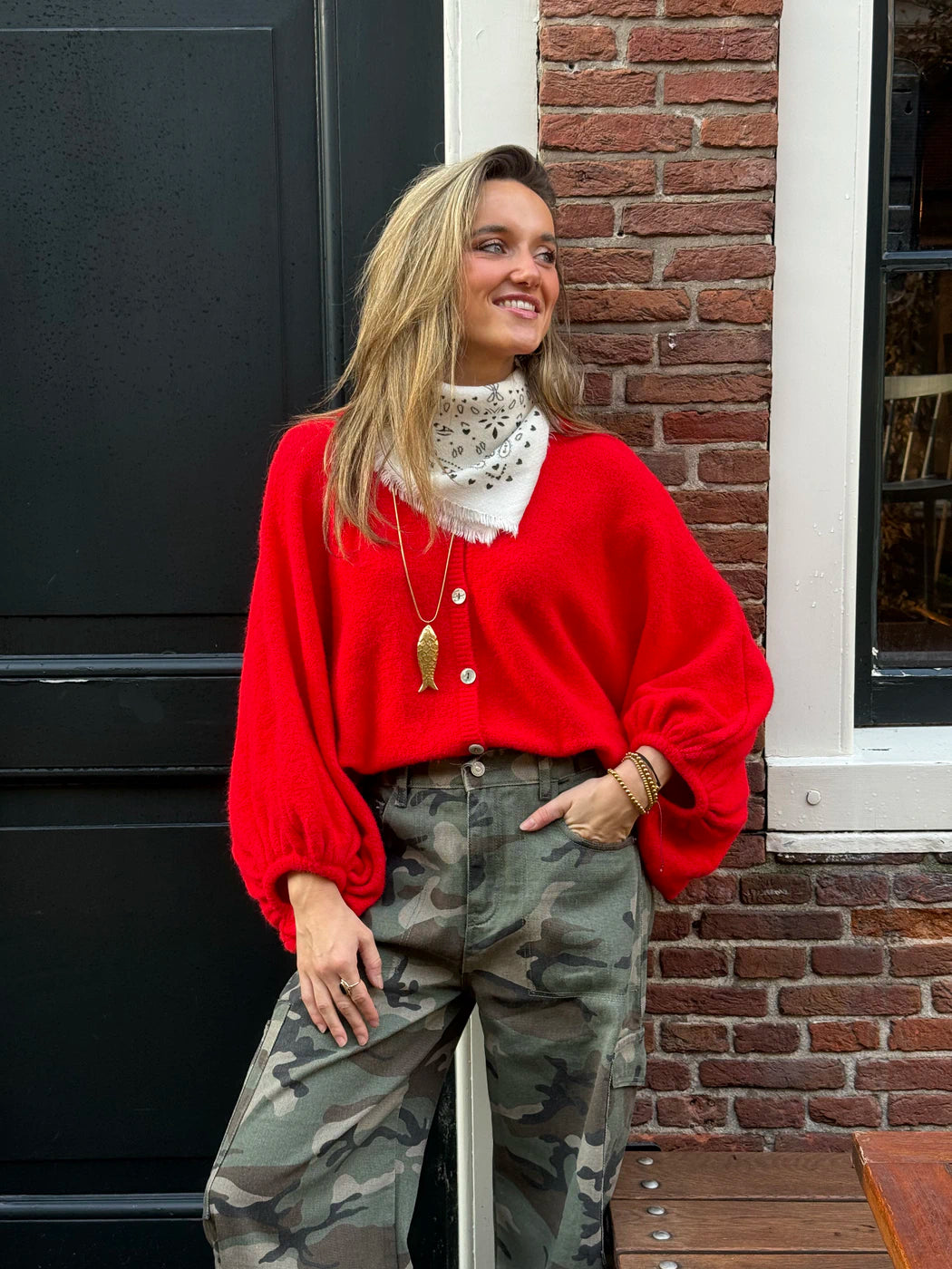 Moos vest vleermuis mouw rood