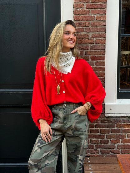Moos vest vleermuis mouw rood
