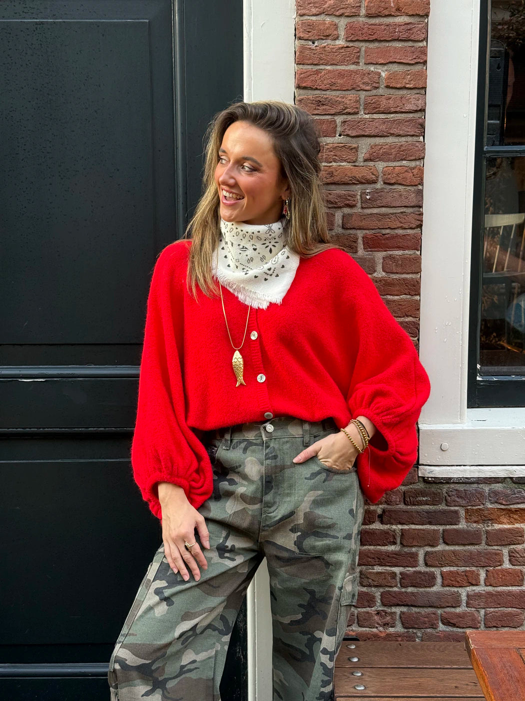 Moos vest vleermuis mouw rood