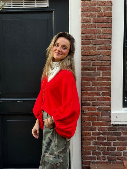 Moos vest vleermuis mouw rood