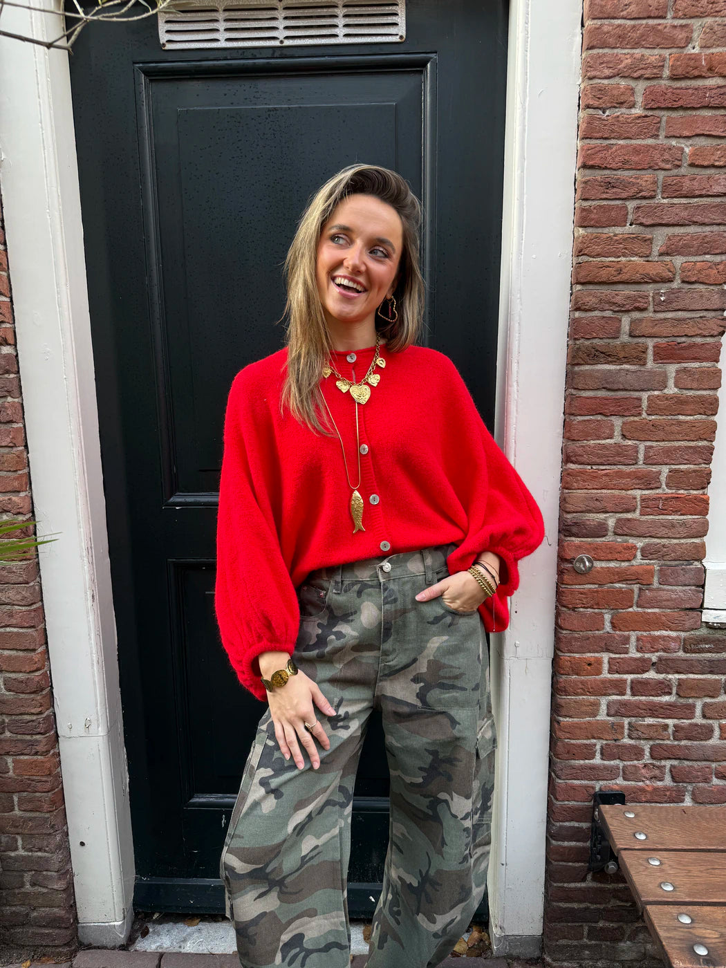 Moos vest vleermuis mouw rood