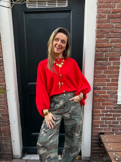 Moos vest vleermuis mouw rood