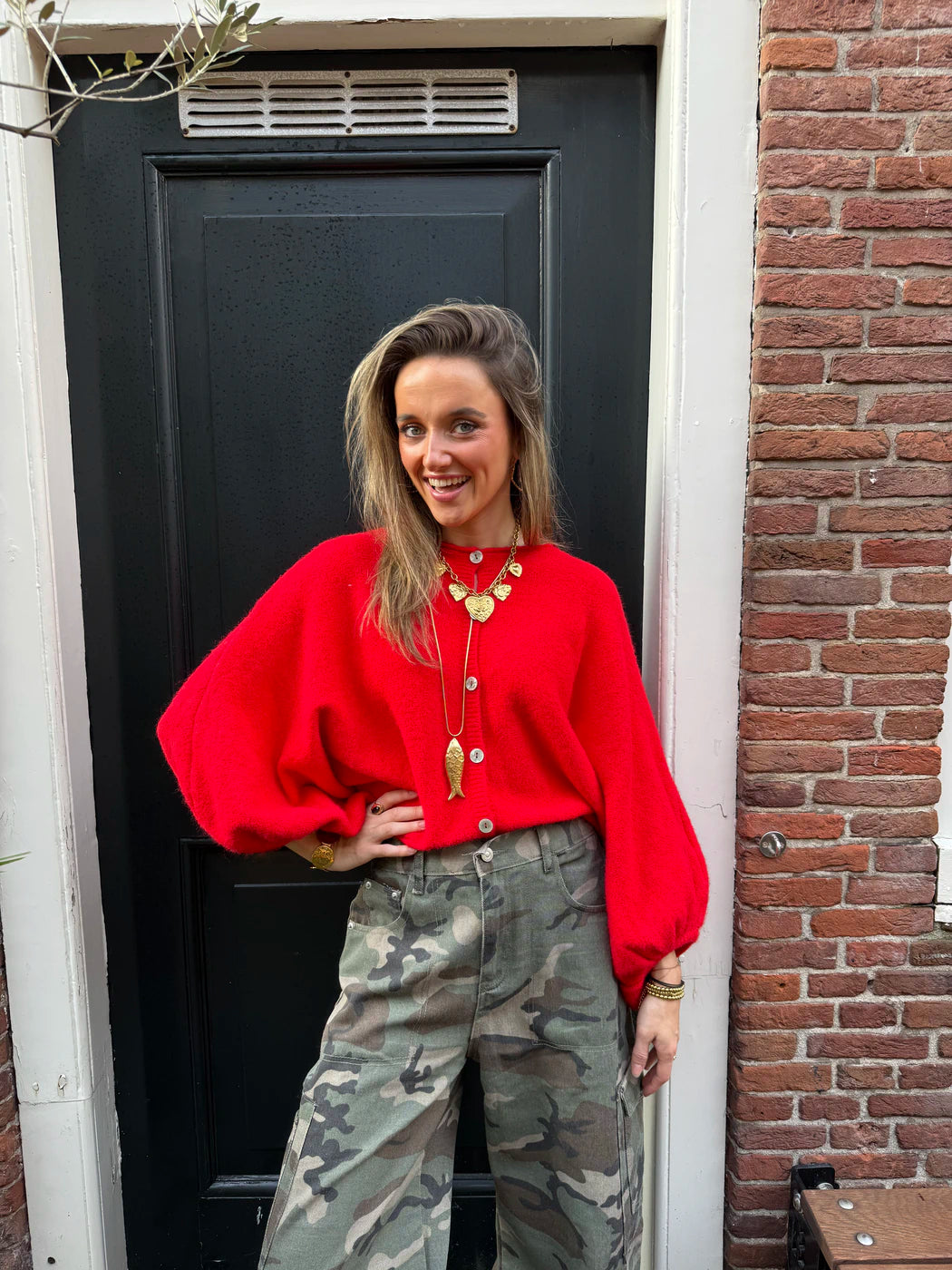 Moos vest vleermuis mouw rood