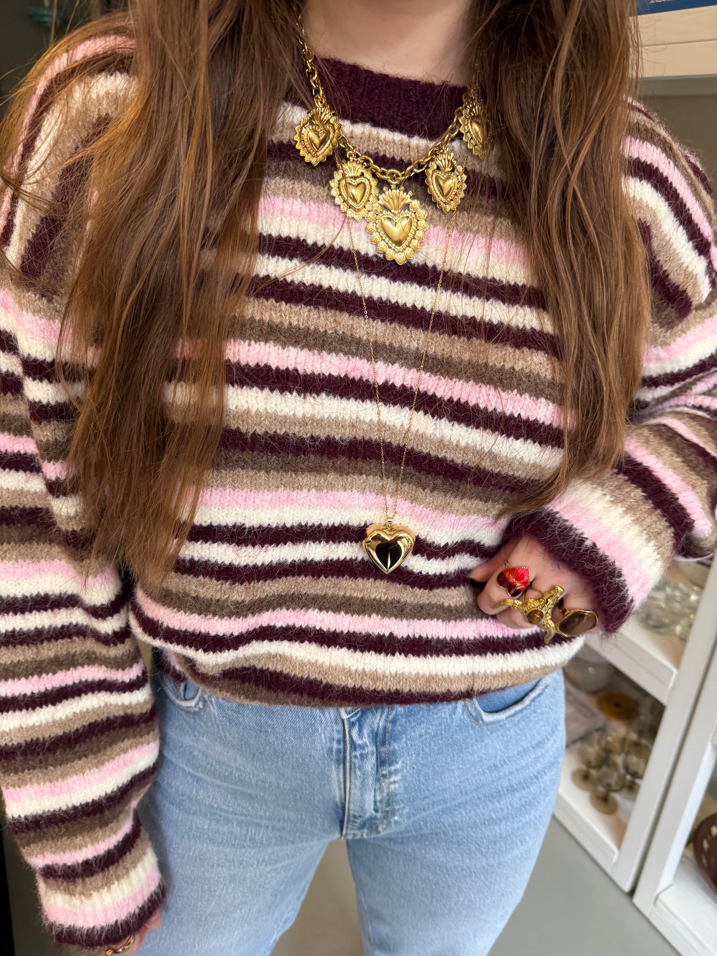 Suzie knit burgundy/pink striped