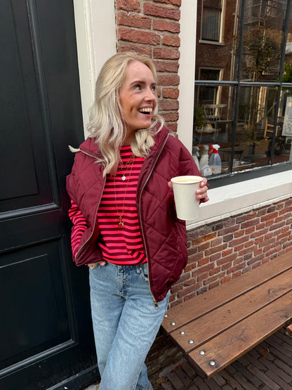 Roos gestreepte longsleeve bright pink/burgundy