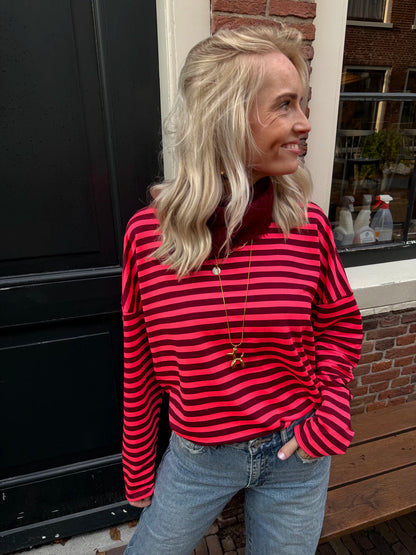 Roos gestreepte longsleeve bright pink/burgundy