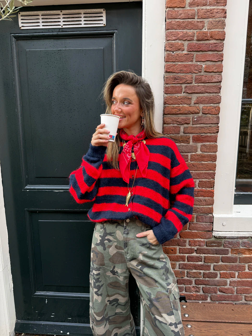 Gigi vest knoopjes rood/navy