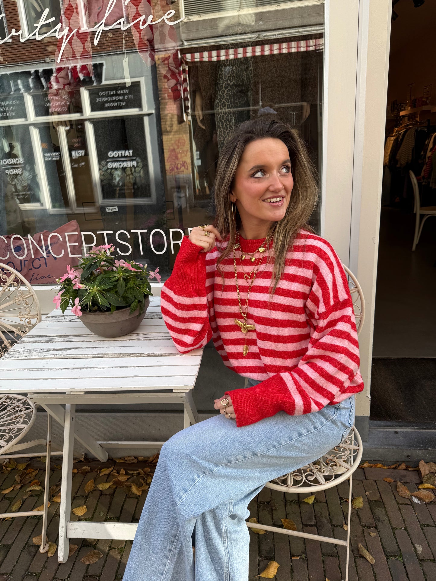 Pippa knit red/pink striped