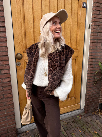Pien panter print fur gilet