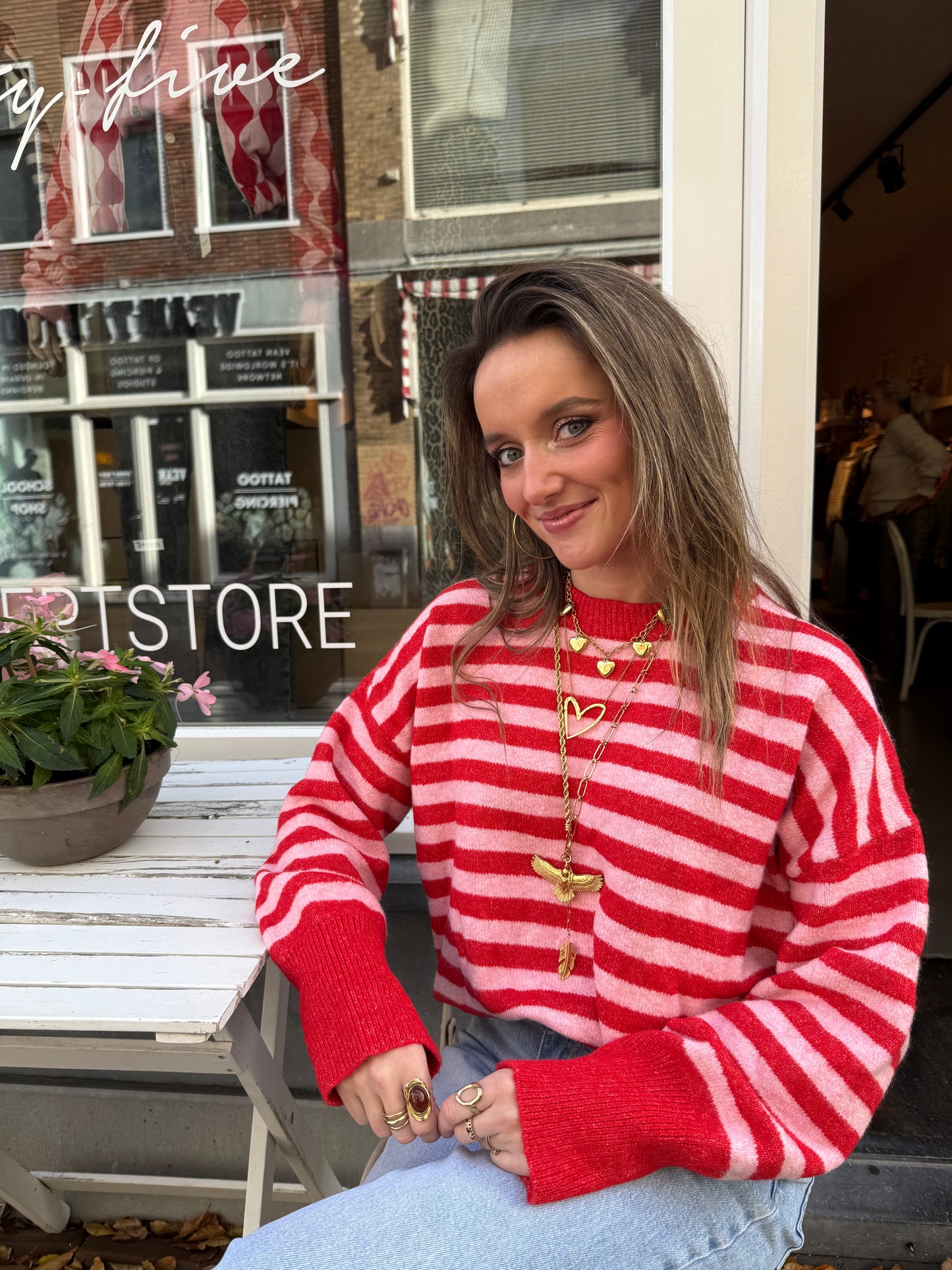 Pippa knit red/pink striped