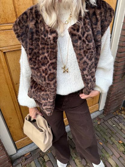 Pien panter print fur gilet
