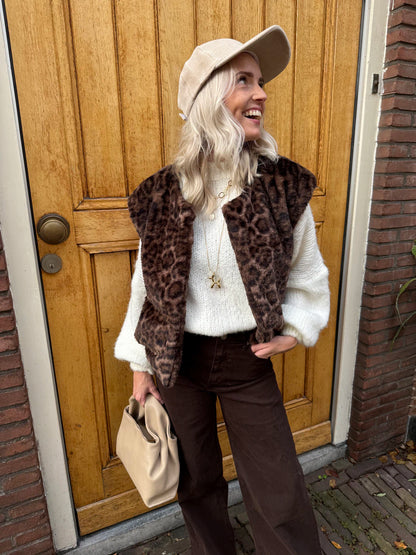 Pien panter print fur gilet