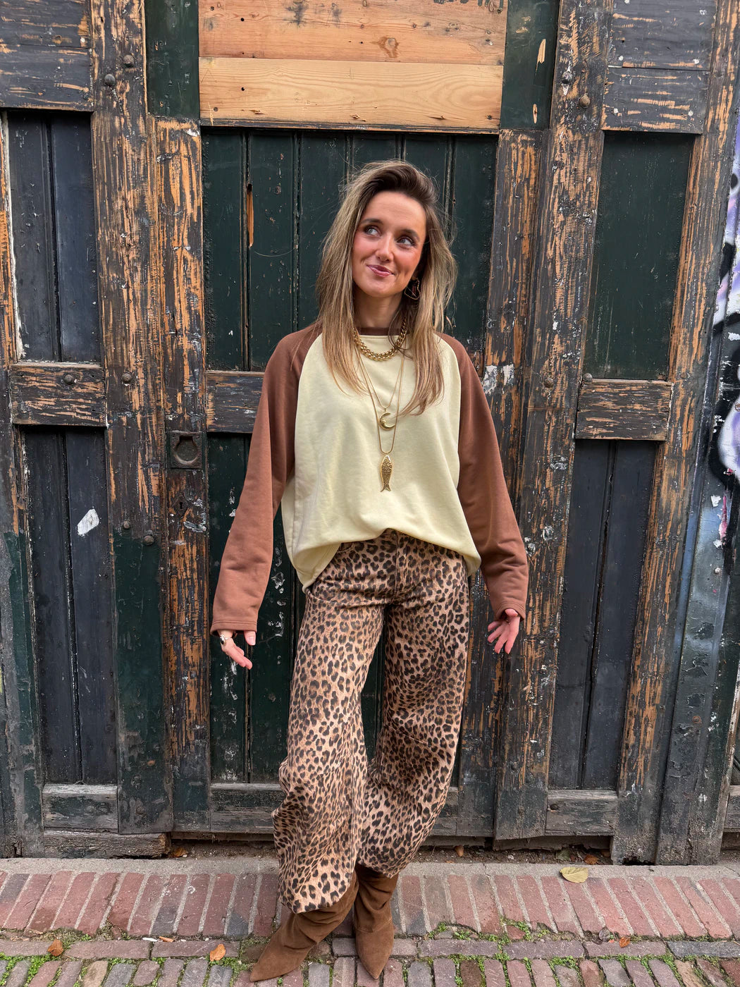 Rio longsleeve bruin/geel