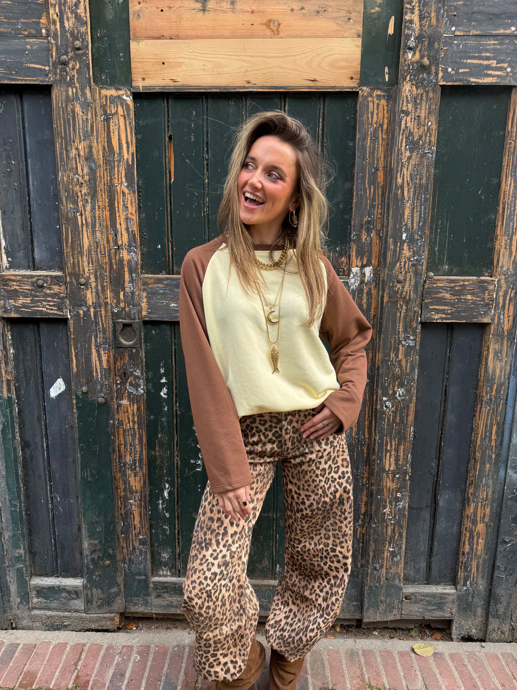 Rio longsleeve bruin/geel